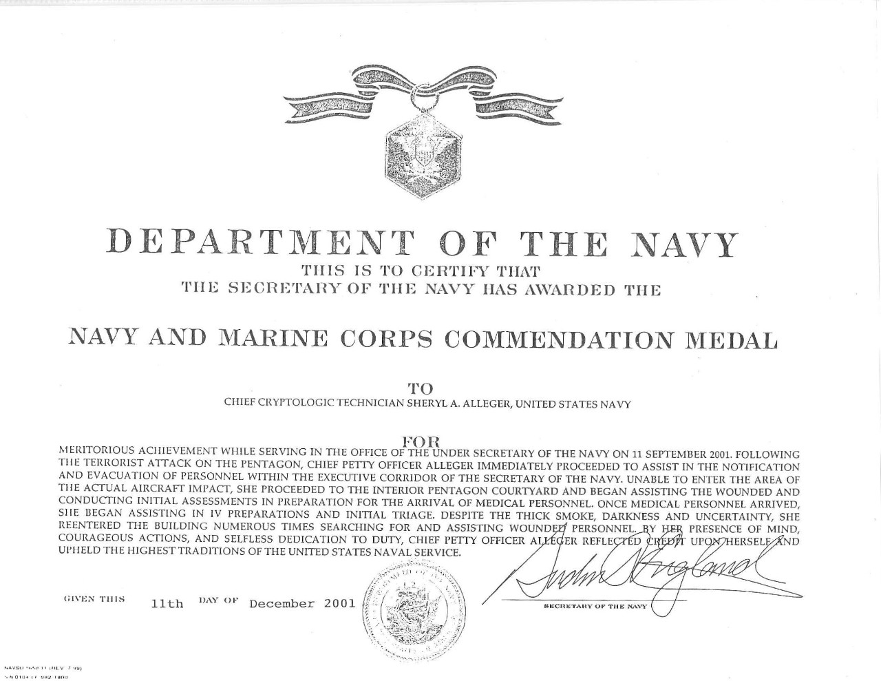 Alleger, Sheryl CTAC Navy and Marine Corps Commendation Medal