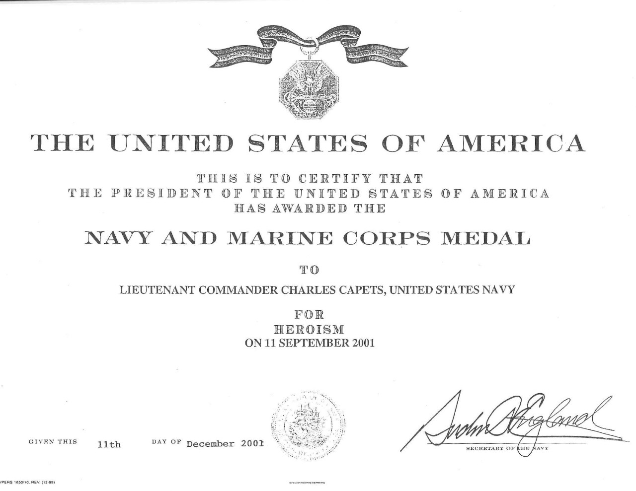 Capets, Chuck LCDR Navy and Marine Corps Medal