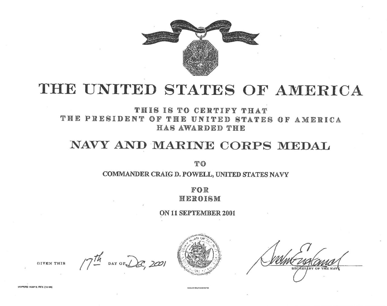 Powell, Craig CDR Navy and Marine Corps Medal