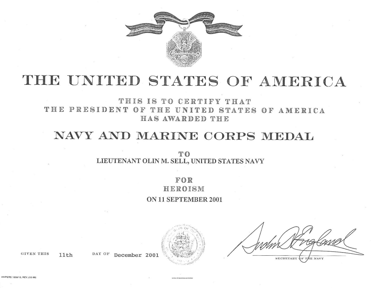 Sell, Olin LT Navy and Marine Corps Medal