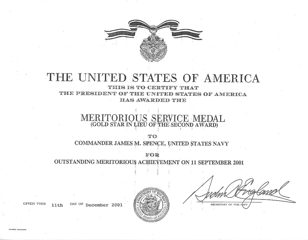 Spence, Mike CDR Meritorious Service Medal