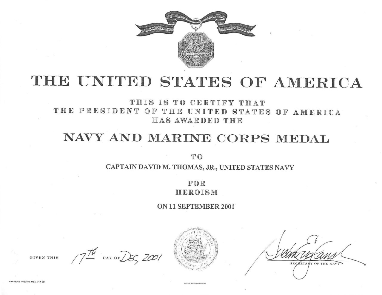 Thomas, David CAPT Navy and Marine Corps Medal