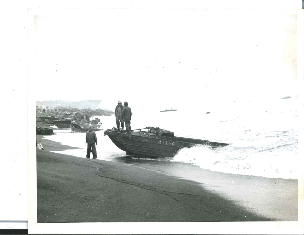 <p>Landing craft on the beaches of Iwo Jima</p>
