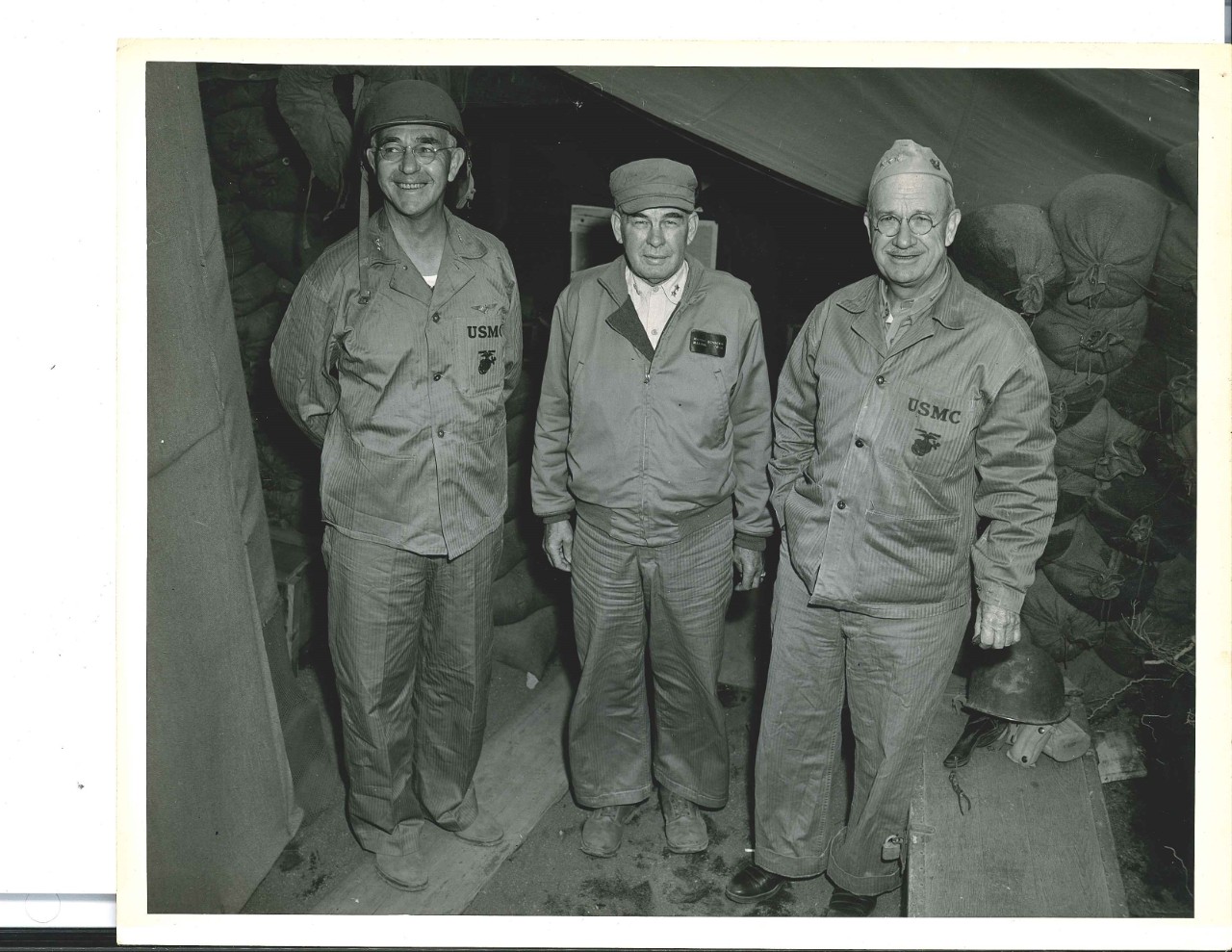 <p>Vice Admiral Richmond K. Turner with USMC generals during the Iwo Jima campaign</p>
