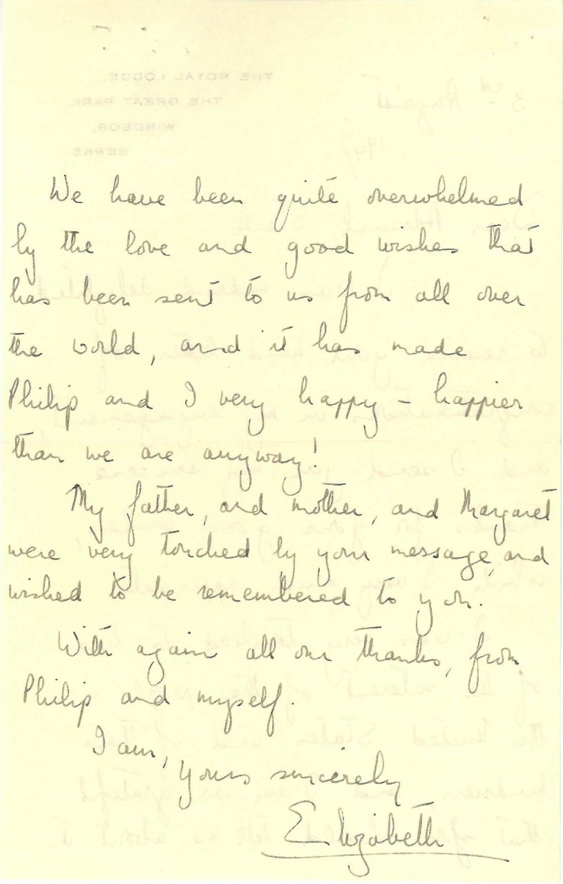 Letter from Princess Elizabeth to Admiral Stark, August 3, 1947 (page 2)