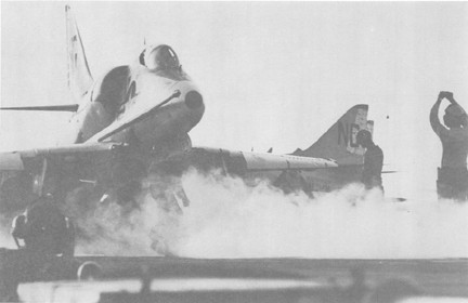 Image of An A4 Skyhawk Is Prepared for Launch from USS RANGER (CVA 61)