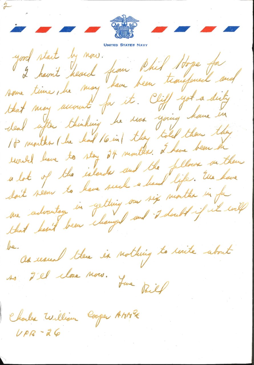 <p>Letter from Charles W. Cooper to his parents, Aug. 10, 1945, page 2</p>