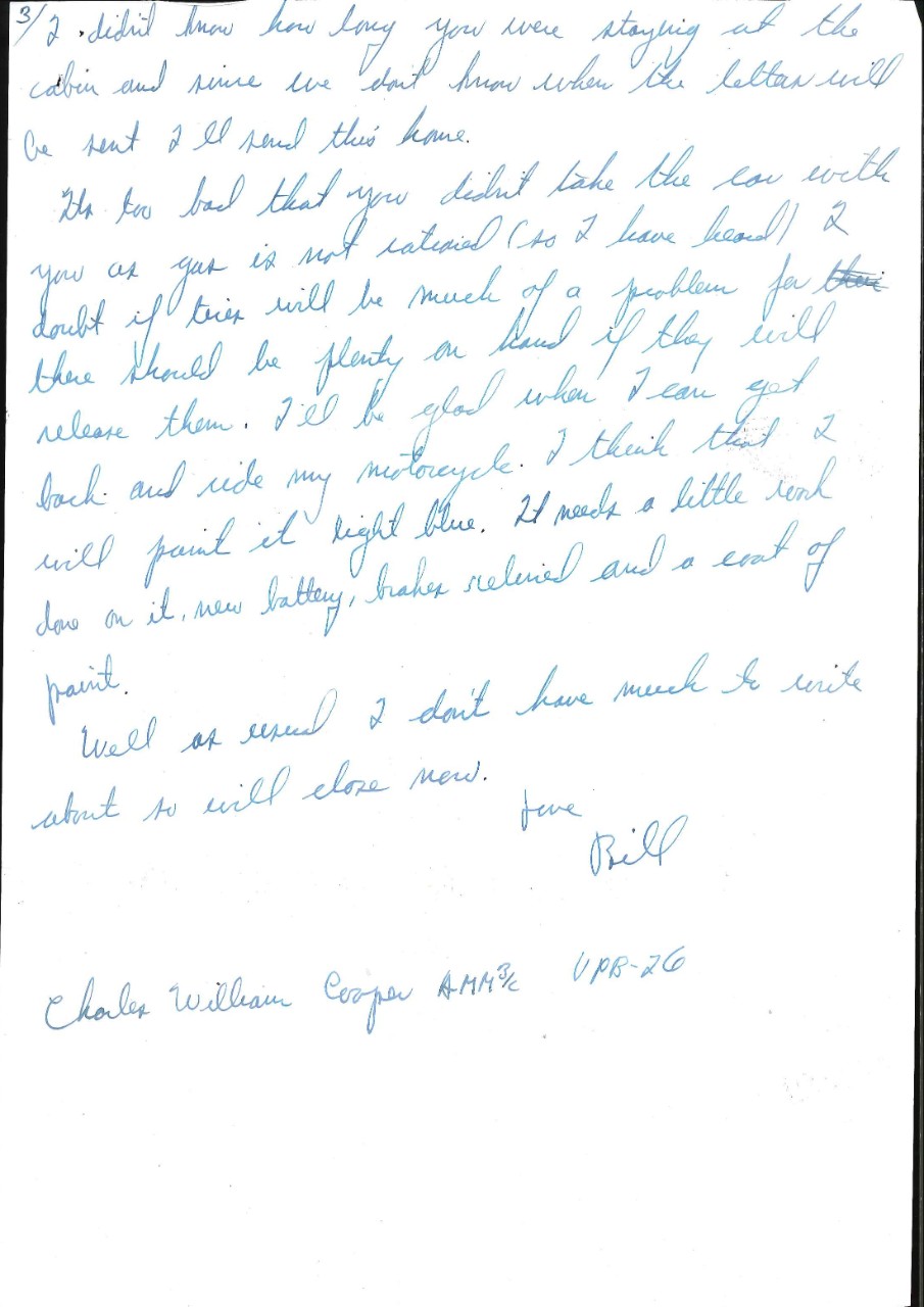 <p>Letter from Charles W. Cooper to his parents, Aug. 22, 1945, page 3</p>