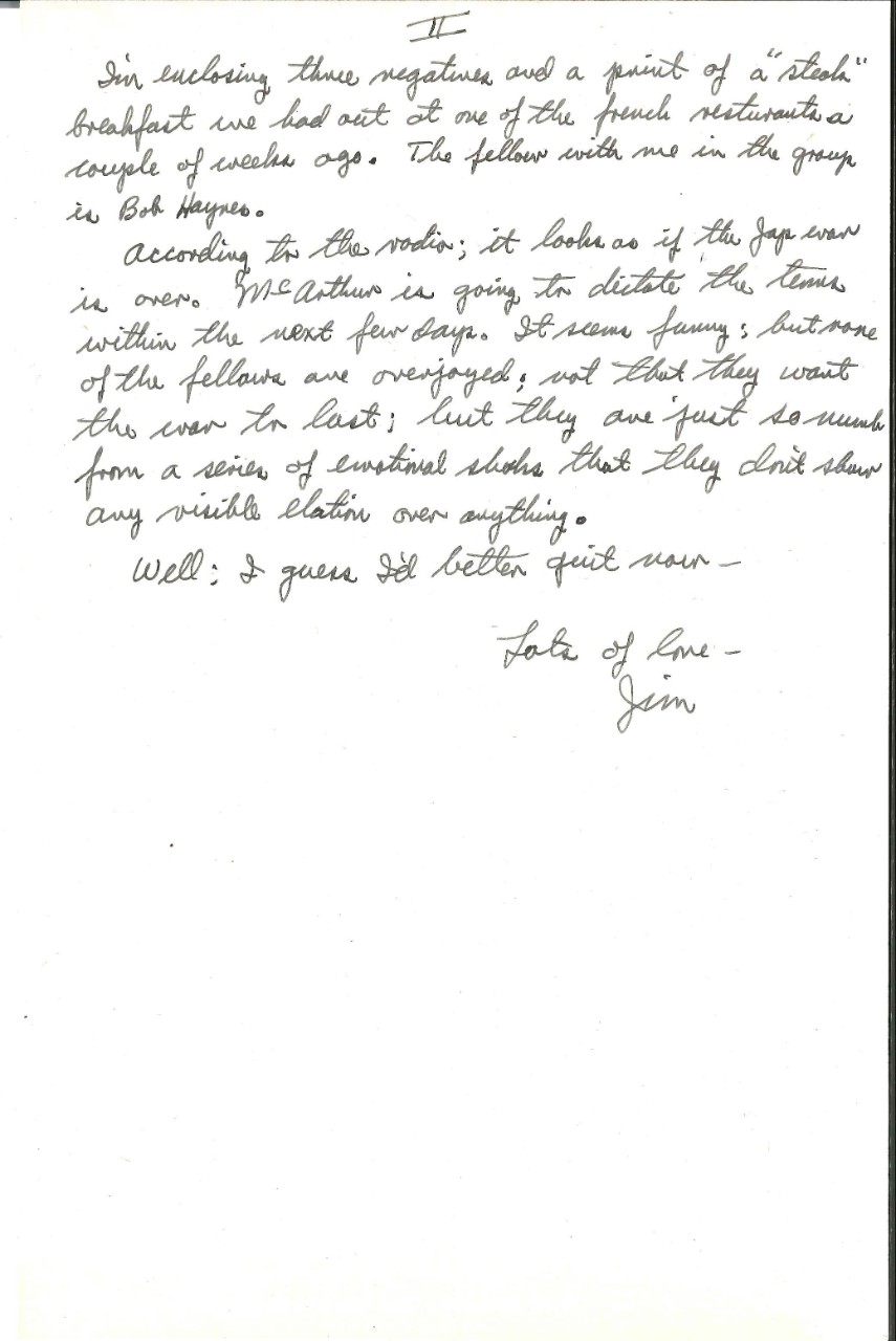<p>Letter from Wright to his parents, August 22, 1945, page 2</p>