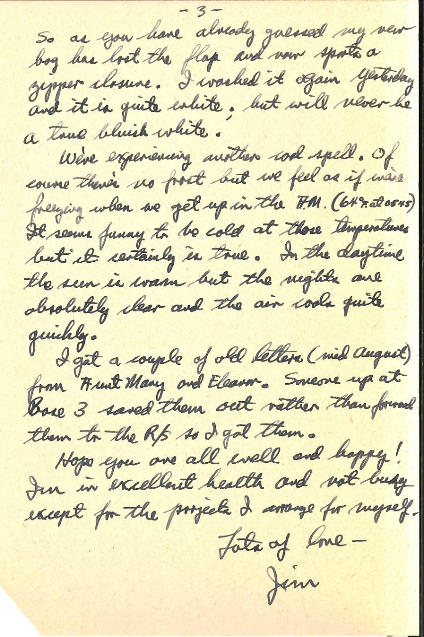 Letter from James Wright to his parents, Oct. 2, 1945, page 3
