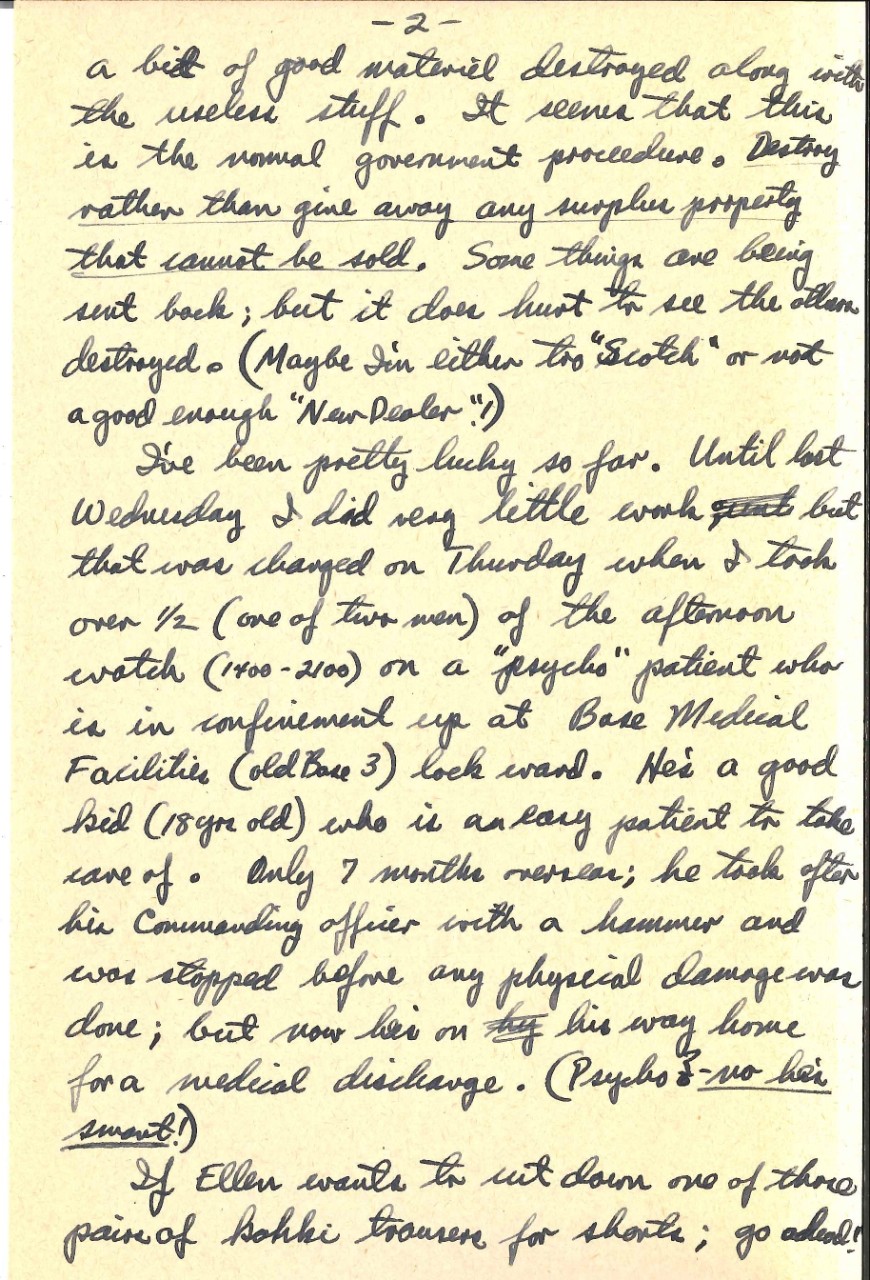 Letter from James Wright to his parents, Oct. 6, 1945, page 2