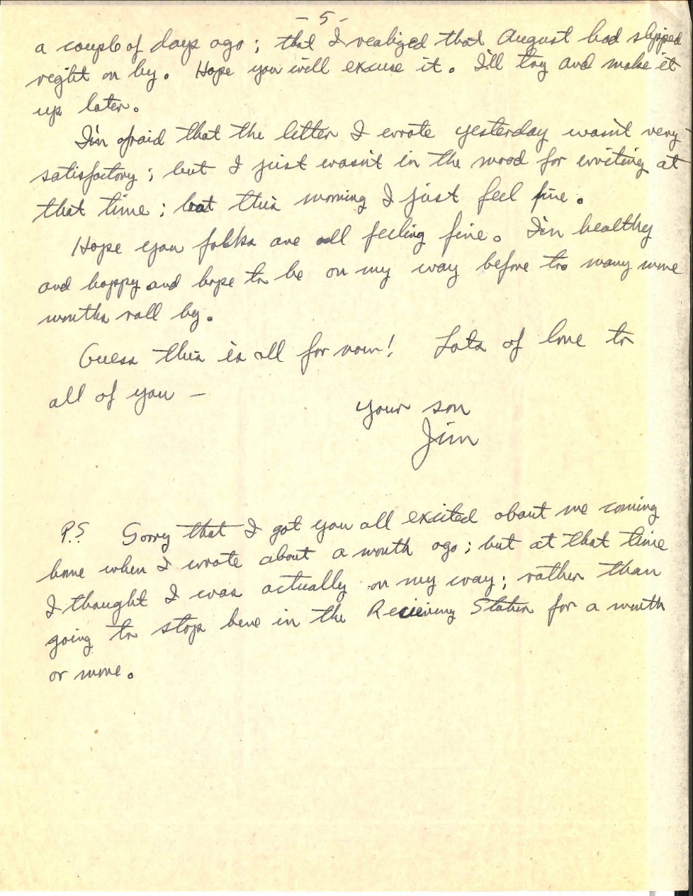 <p>Letter from Wright to his parents, Sep. 17, 1945, page 5</p>