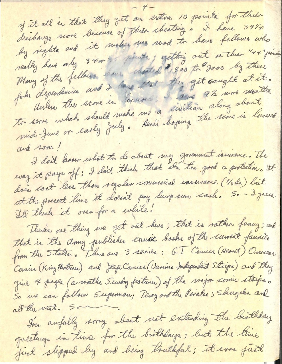 <p>Letter from Wright to his parents, Sep. 17, 1945, page 4</p>