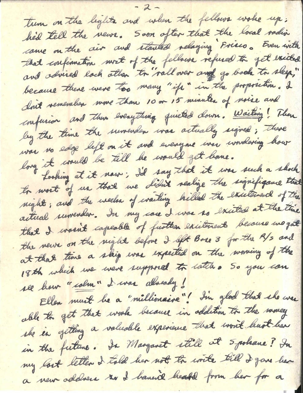 <p>Letter from Wright to his parents, Sep. 26, 1945, page 2</p>