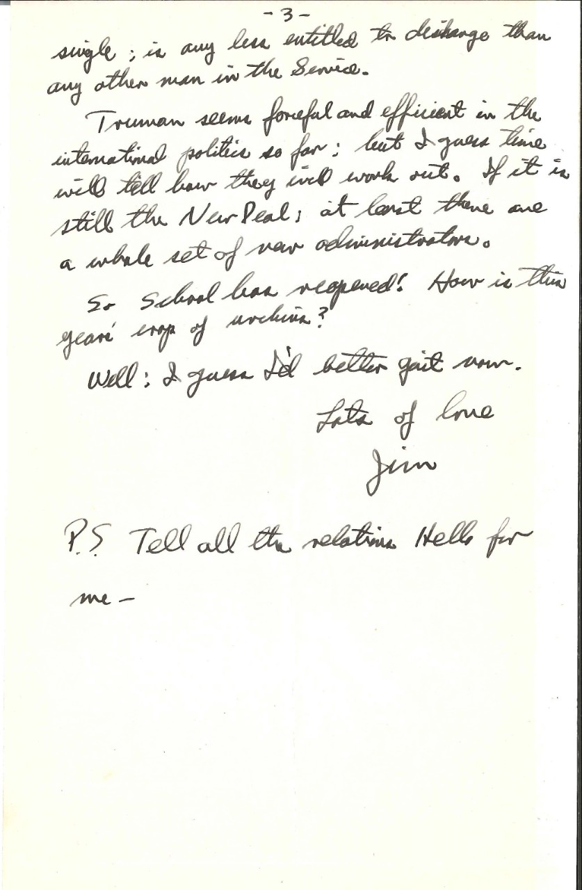 <p>Letter from Wright to his parents, Sep. 5, 1945, page 3</p>