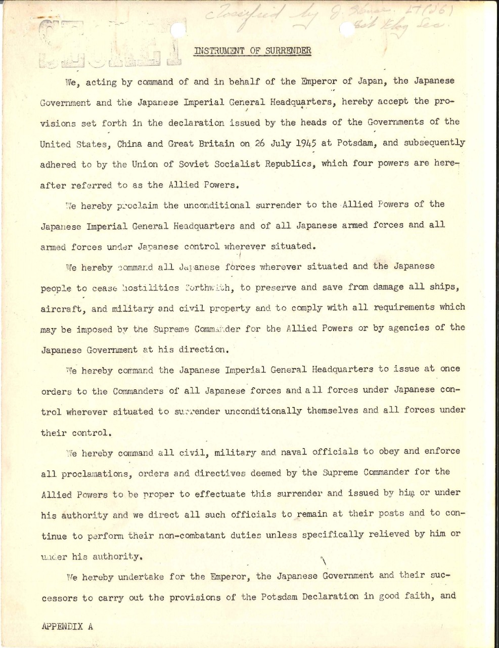 <p>Instrument of Surrender page 1</p>