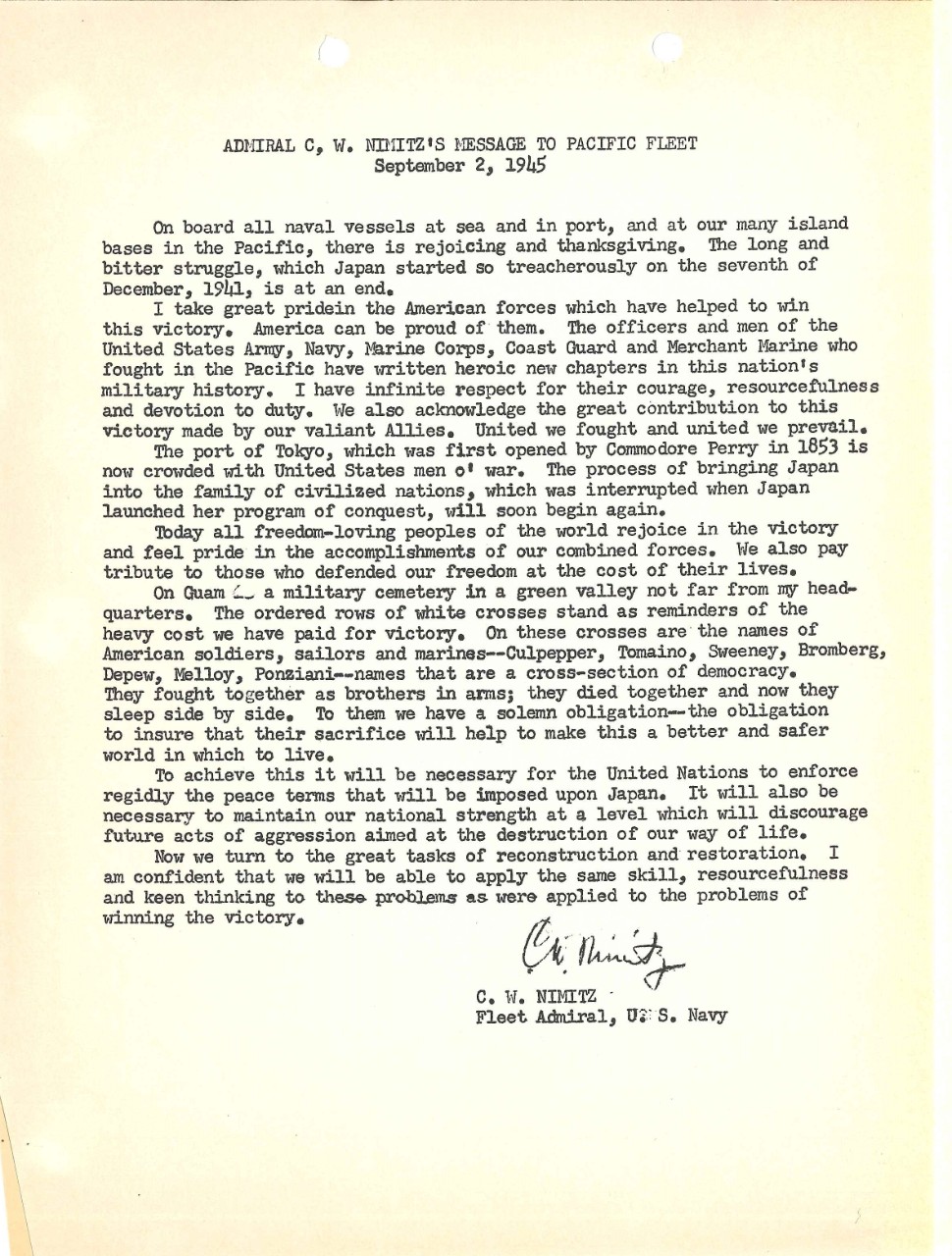 <p>Admiral Nimitz's VJ Day Speech</p>