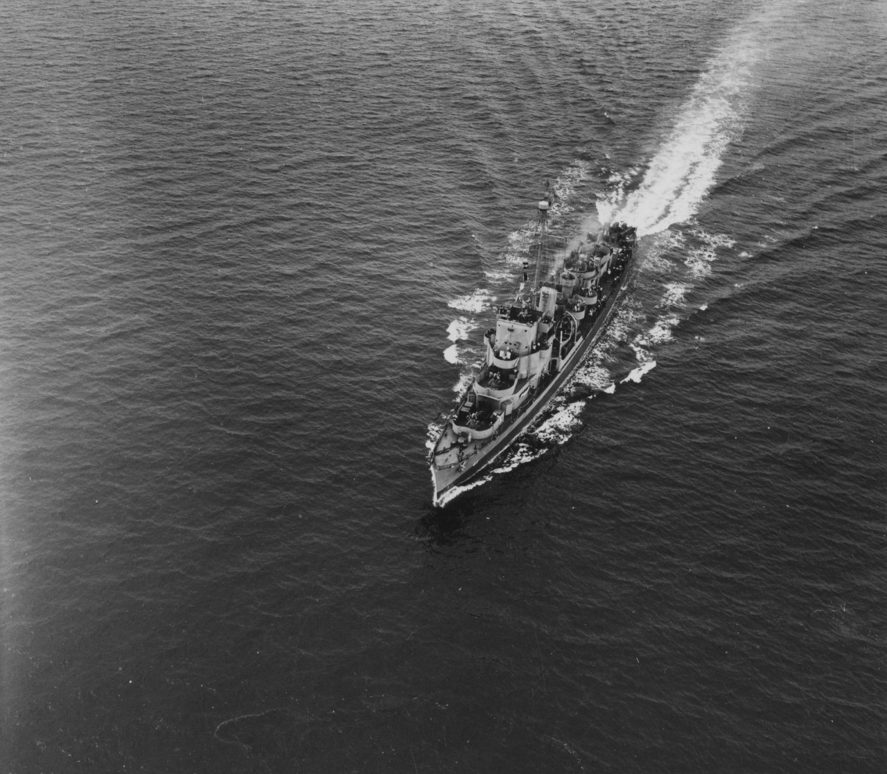 Aerial view of Andres underway at sea, 12 July 1944, sporting two-tone camouflage. (U.S. Navy Photograph, 80-G-238916, National Archives and Records Administration, Still Pictures Branch, College Park, Md.)