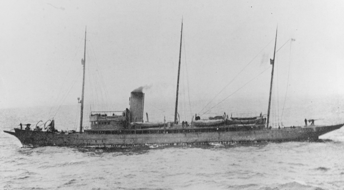 A halftone reproduction of Aphrodite underway conducting a convoy escort during World War I. Courtesy of Alfred Cellier, 1977. (Naval History and Heritage Command Photograph NH 85347)