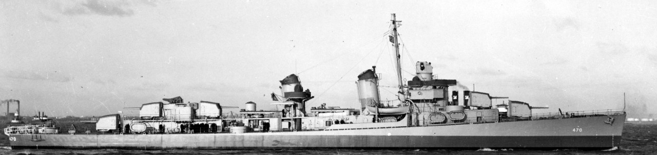 Another view of Bache on her delivery trip. Note the paucity of close-range antiaircraft weaponry – she carries only four 20 millimeter Oerlikon machine guns and a pair of 40 millimeter two Bofors mounts. (U.S. Navy Bureau of Ships Photograph BS 37012, National Archives and Records Administration, Still Pictures Division, College Park, Md.)