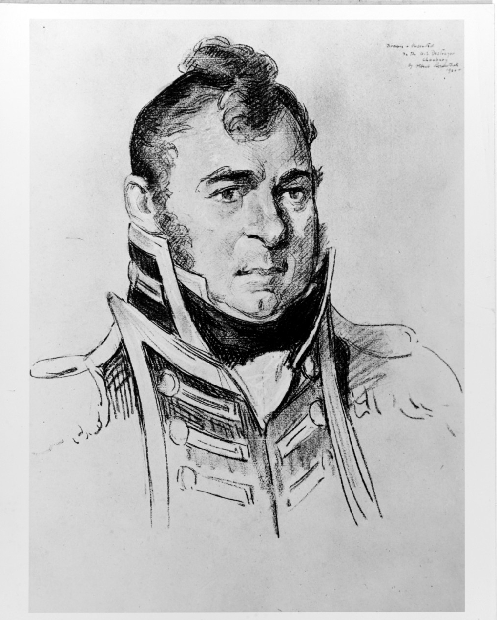 Commodore Isaac Chauncey, USN (1772–1840). Drawing by Albert Rosenthal, 1920. The original artwork was presented to Chauncey (DD-296). (Naval History and Heritage Command Photograph NH 51626)