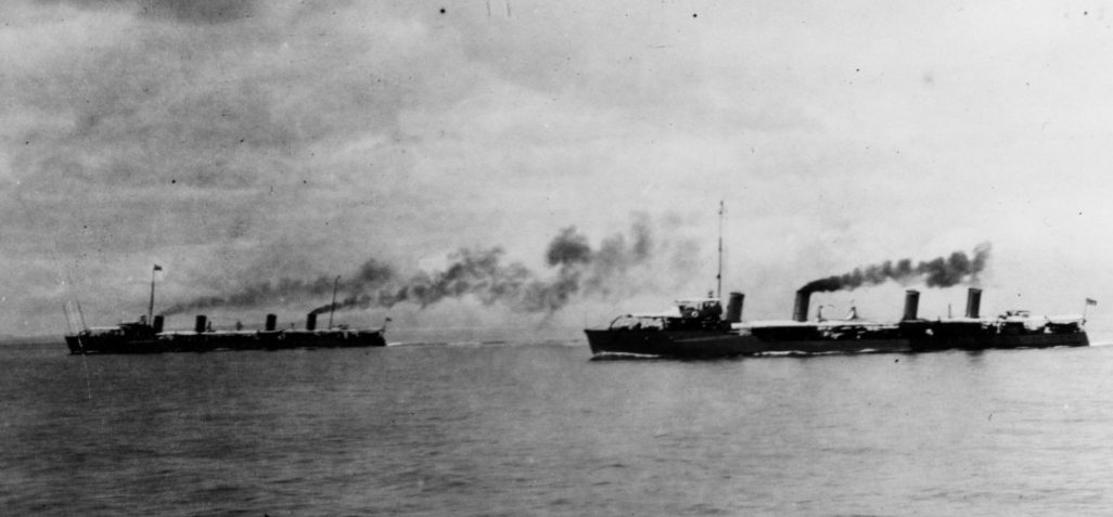 Chauncey and Dale (Destroyer No. 4) underway in Philippine waters, en route to Cebu, Philippines, circa 1914–1916. Collection of C.A. Shively. (Naval History and Heritage Command Photograph NH 88586)