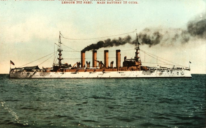 Colorado circa 1905–1908, and published on a color-tinted postal card by Edward H. Mitchell, San Francisco, Calif. (Courtesy of Cmdr. Donald J. Robinson, 1983, U.S. Navy Photograph NH 101233-KN, Photographic Section, Naval History and Heritage Command)