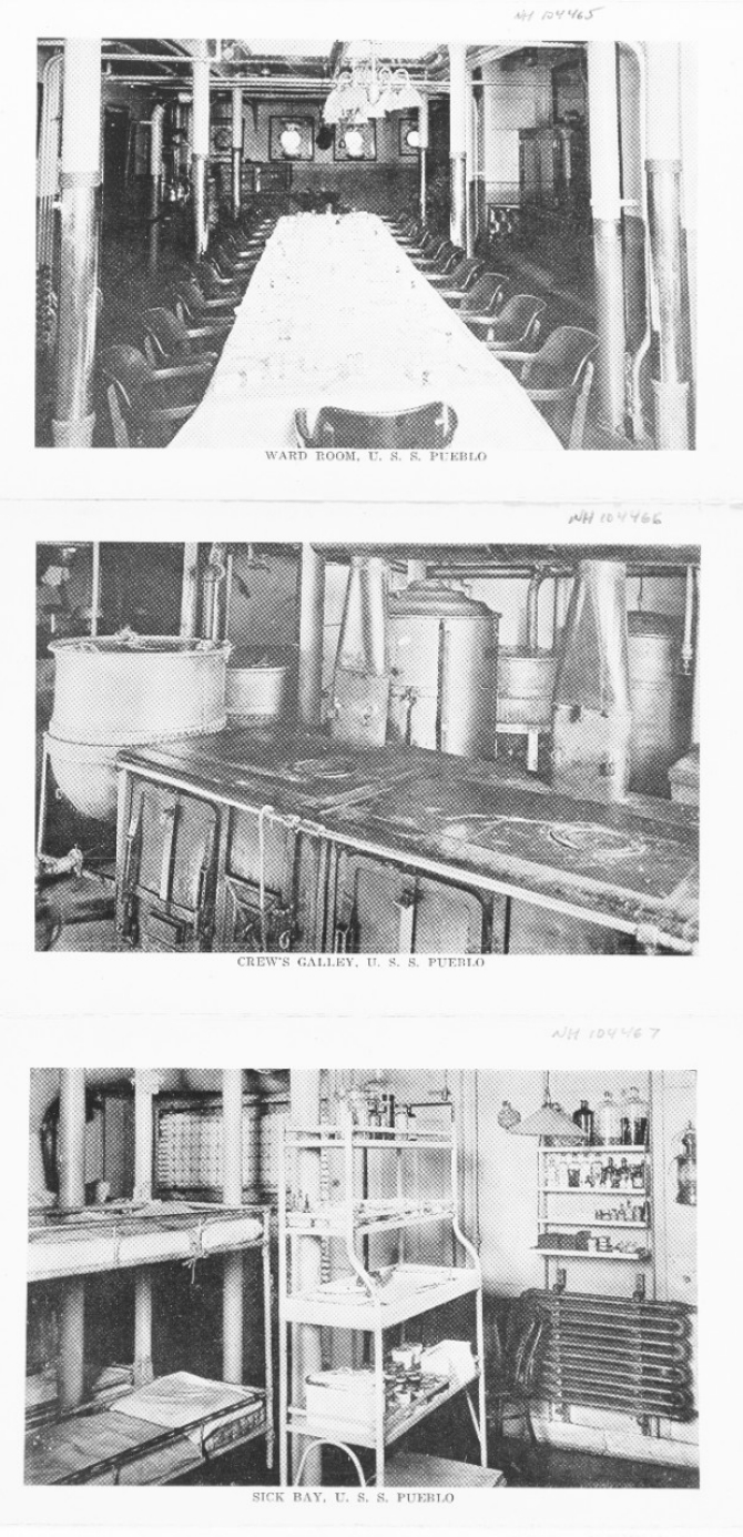 Halftone reproduction of a photograph of the ship’s ward room, with the table set for a meal, circa 1919. From the Souvenir Folder. (Donation of Dr. Mark Kulikowski, 2007, U.S. Navy Photograph NH 104465, Photographic Section, Naval History and Heritage Command)