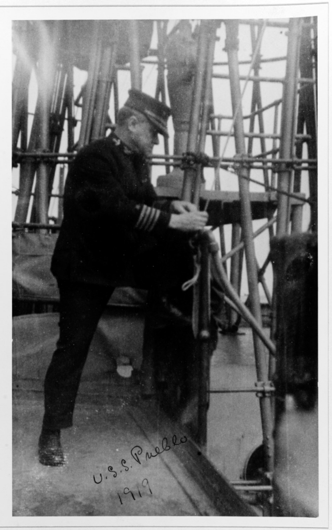 Capt. Frank B. Upham, Pueblo’s commanding officer, keeps a close eye on the bridge of his ship, 1919. (Courtesy of the Naval Historical Foundation, Collection of Rear Adm. Upham, U.S. Navy Photograph NH 80539, Photographic Section, Naval History and Heritage Command)