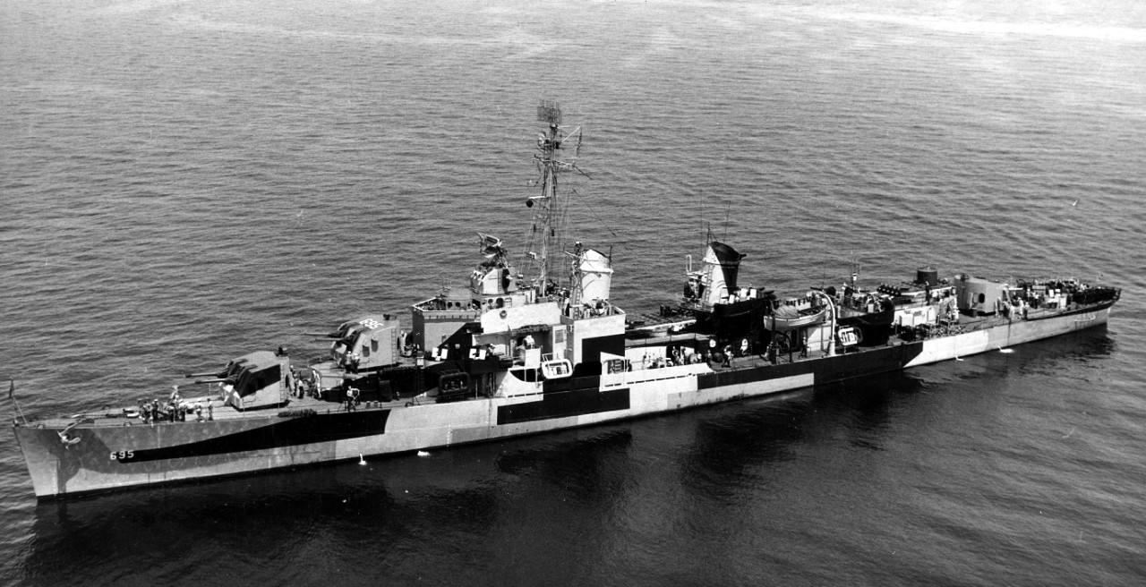 Cooper in Long Island Sound, in Measure 32 Design 3D camouflage, 18 July 1944. (U.S. Navy Photograph 80-G-237541, National Archives and Records Administration, Still Pictures Division, College Park, Md.)