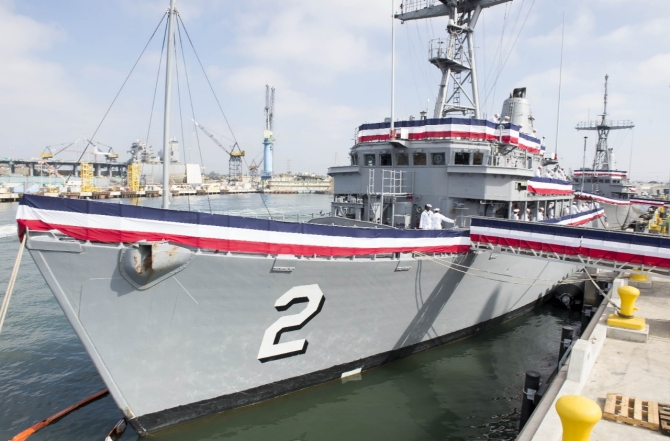  Defender is prepared for her decommissioning ceremony at San Diego, 1 October 2014. (Mass Communication Specialist 3rd Class Conor Minto, U.S. Navy Photograph 141001-N-VO234-037, Navy.mil Photos).
