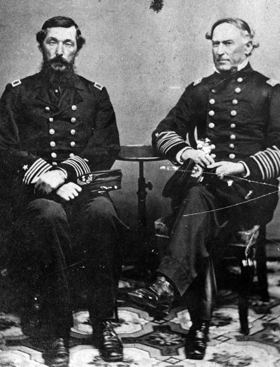 Rear Adm. David G. Farragut, Commander of the West Gulf Blockading Squadron, (right) with his Fleet Captain, Capt. Percival Drayton. Photographed circa August 1864. Courtesy of J.B. Williams. (Naval History and Heritage Command Photograph, NH 53683)