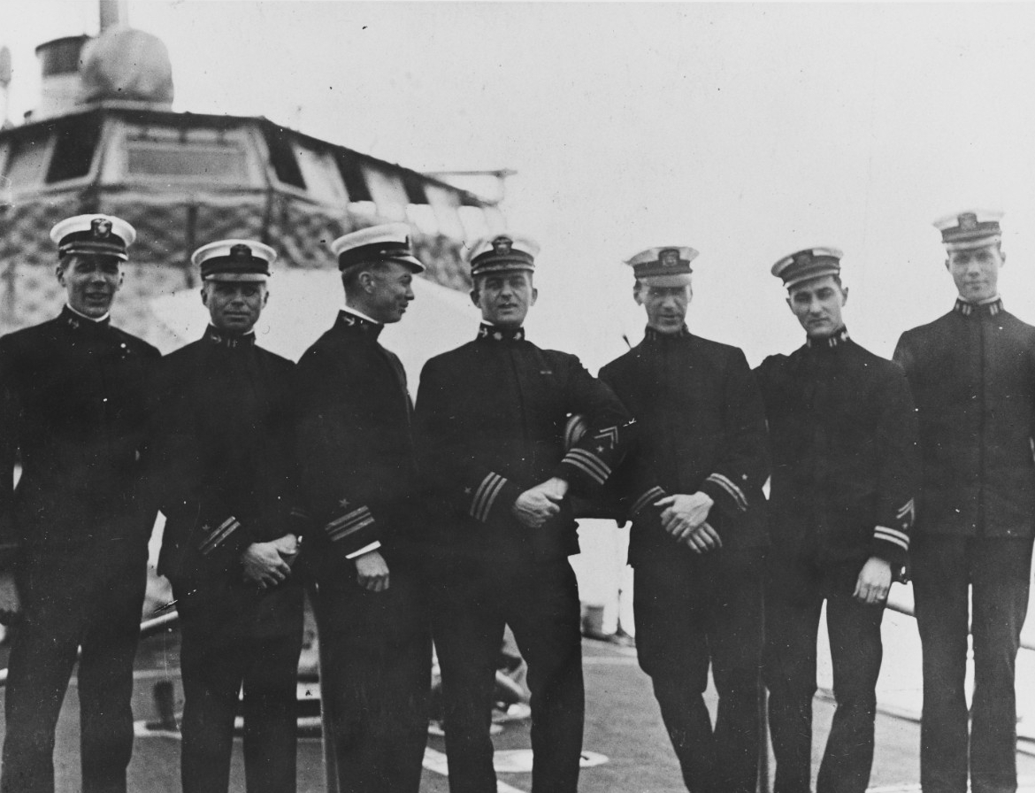 Cmdr. Fred H. Poteet (center), Dyer’s commanding officer, and other ship’s officers while in the Dardanelles. (Naval History and Heritage Command Photograph NH 52731)