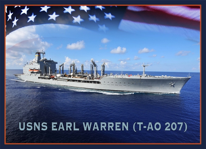 A graphic representation of how Earl Warren (T-AO-207) will likely appear. (Petty Officer 1st Class Armando Gonzales, U.S. Navy Photograph 161214-N-LV331-003, Navy NewsStand)