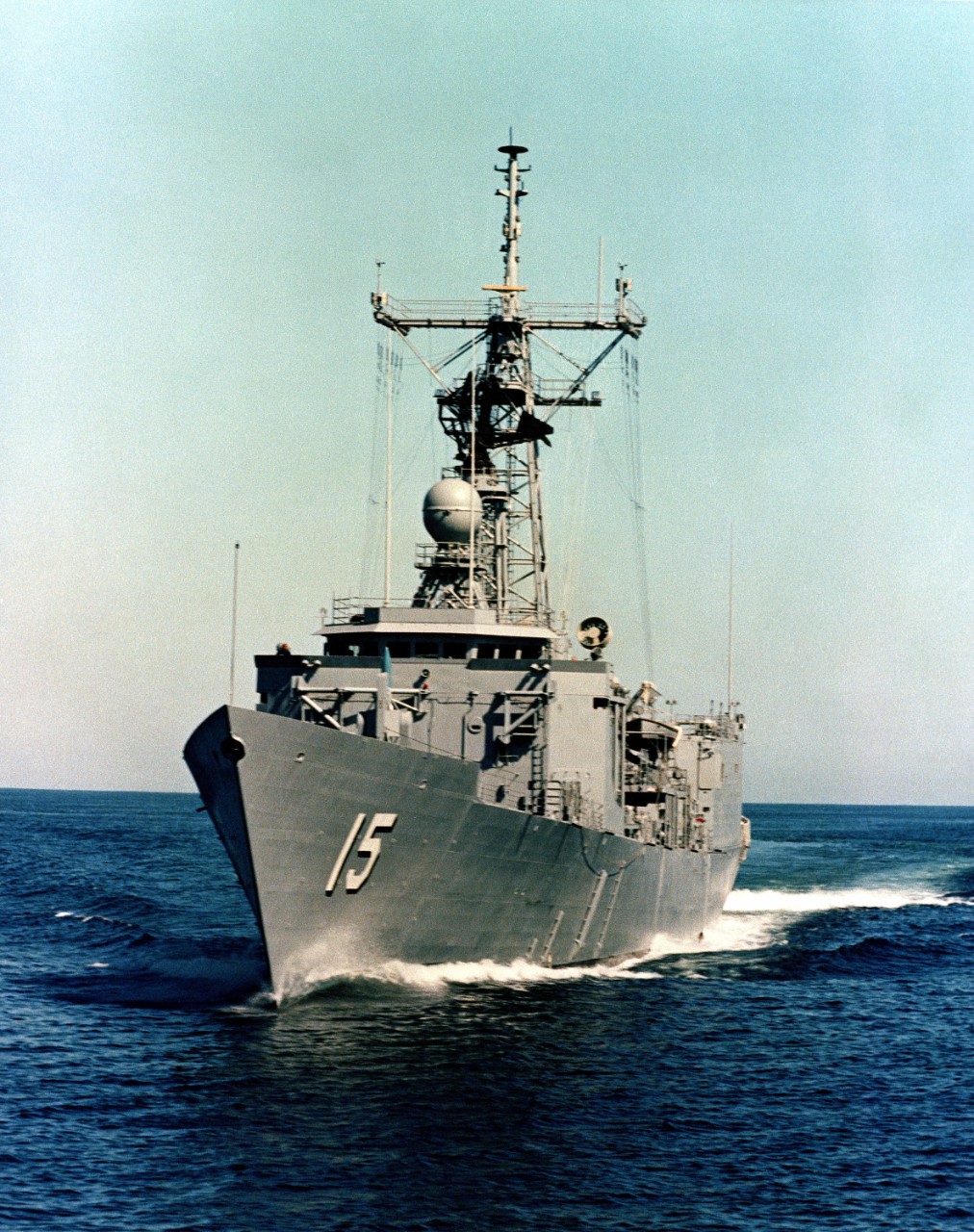 Estocin underway in the Atlantic during pre-commissioning sea trials, 8 September 1980. (U.S. Navy Photograph DN-SC-83-10710, Bath Iron Works Corp., National Archives and Records Administration, Still Pictures Division, College Park, Md.)
