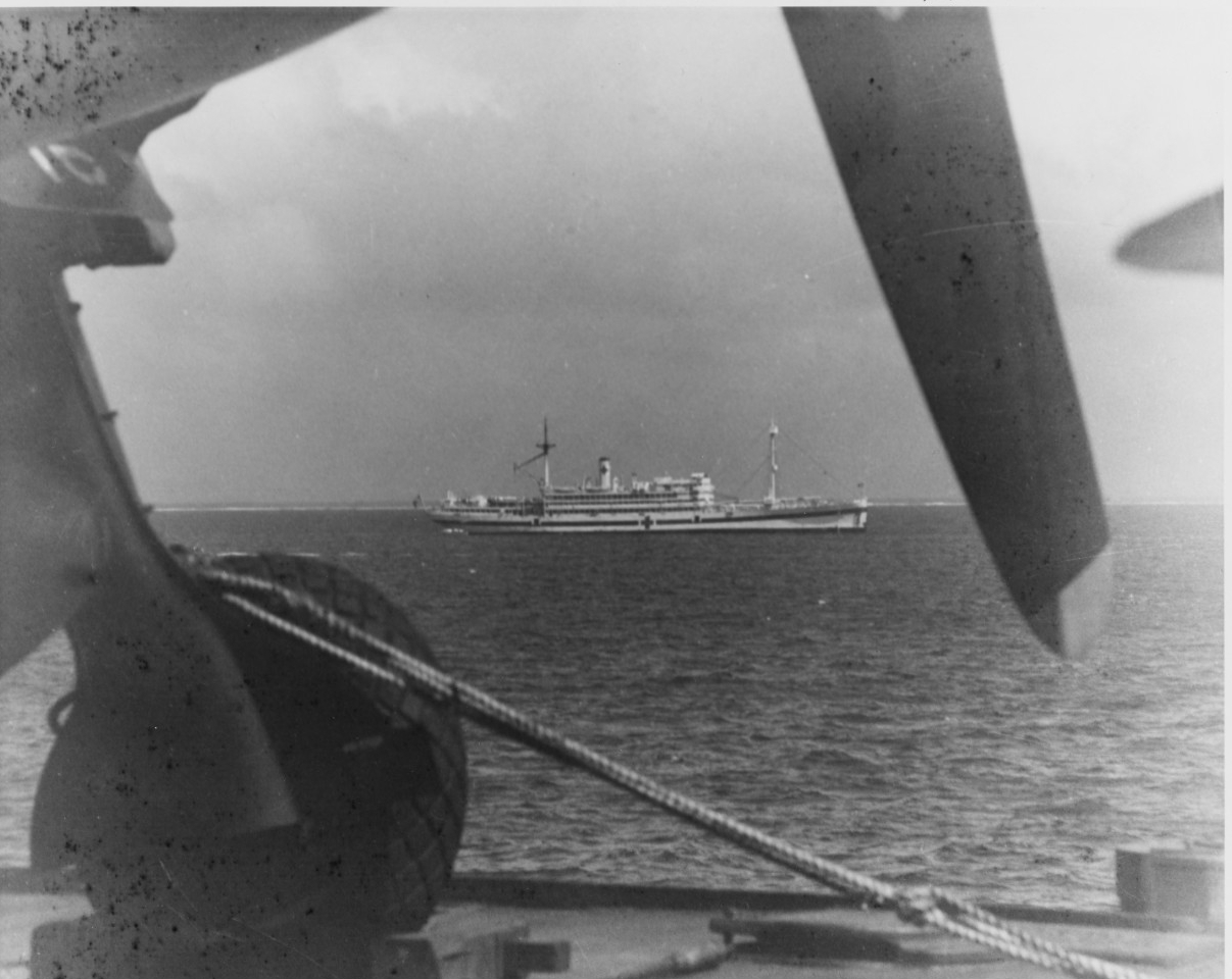 Bountiful at Ulithi, Caroline Islands, on 24 March 1945. (Naval History and Heritage Command Photograph NH 103574)