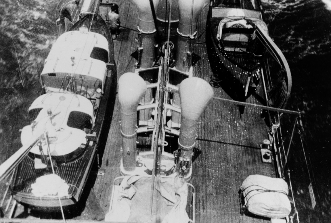 View of Isabel's midships area, looking forward from her mainmast while she was underway, circa 1933. (Naval History and Heritage Command Photograph NH 80120)