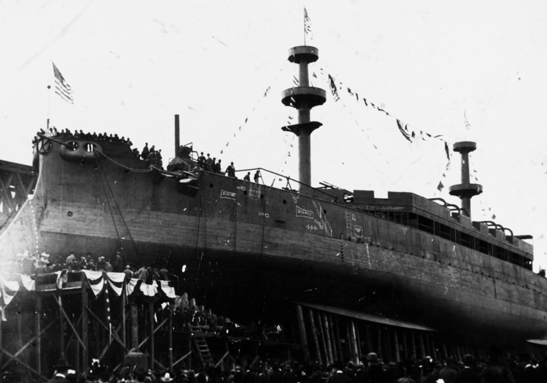 Kentucky launches at Newport News, Va., 24 March 1898. (U.S. Navy Photograph NH 92506, Naval History and Heritage Command)