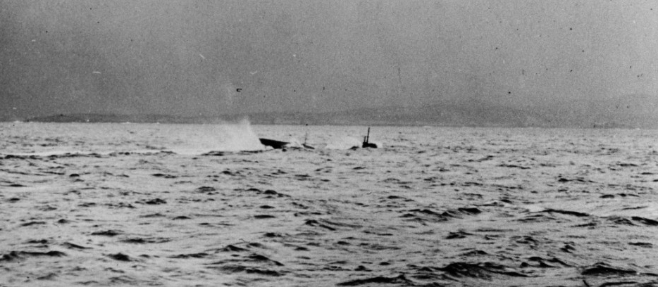 AL-4 making a crash dive off the Irish coast, 1918. (Naval History and Heritage Command Photograph NH 51141)