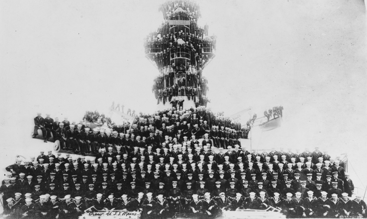 The crew poses for the photographer’s lens during World War I. Capt. Joseph M. Reeves, the commanding officer, is in front center. Reeves receives the Navy Cross for his “exceptionally meritorious service” while commanding ship during the war, and he will become a leading pioneer in naval aviation. (Naval History and Heritage Command Photograph NH 46799)