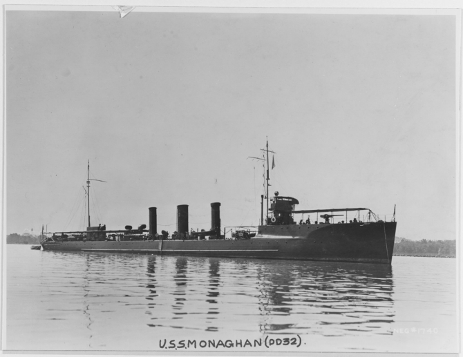 Monaghan at anchor, circa 1912. (Naval History and Heritage Command, NH 50126)