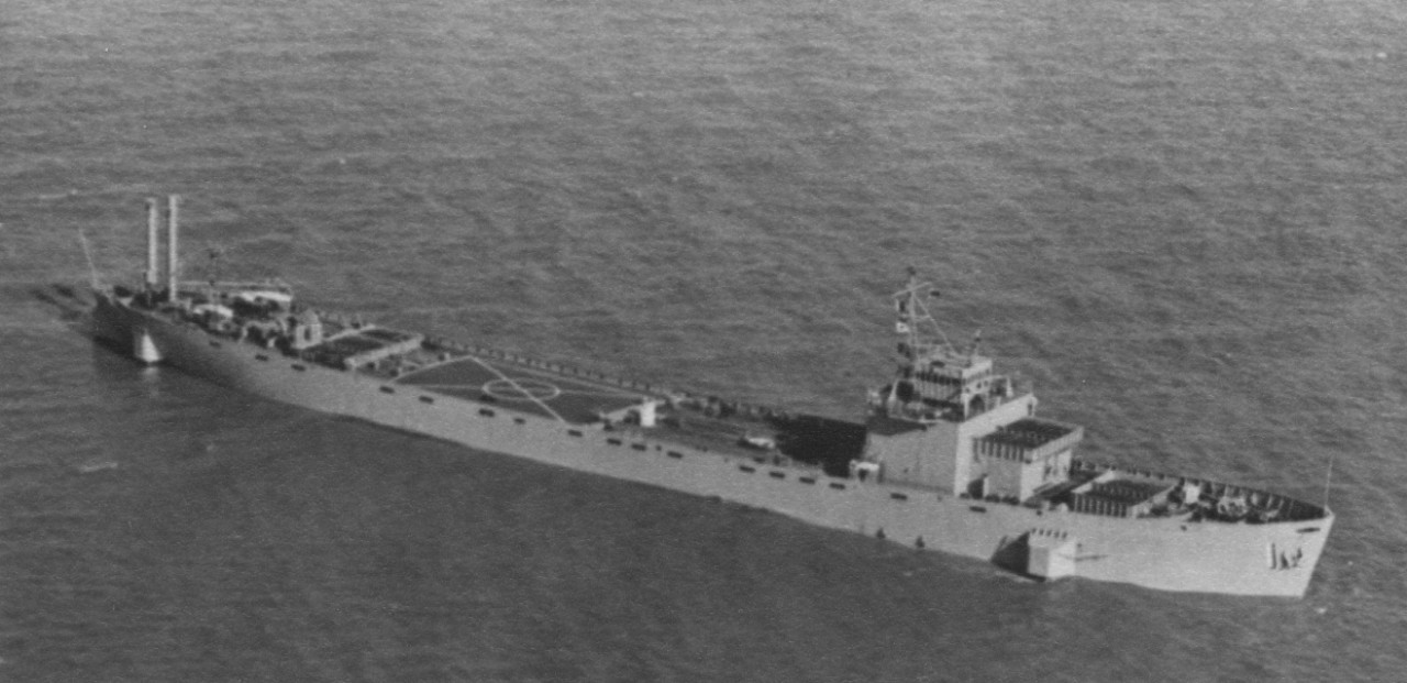 MSS-1, riding low in the water, on 25 April 1969 off Lorain, Ohio. Note helicopter landing area just aft of amidships, spanning the width of the vessel. (U.S. Navy Photograph USN-1139002, National Archives and Records Administration, Still Pictur...