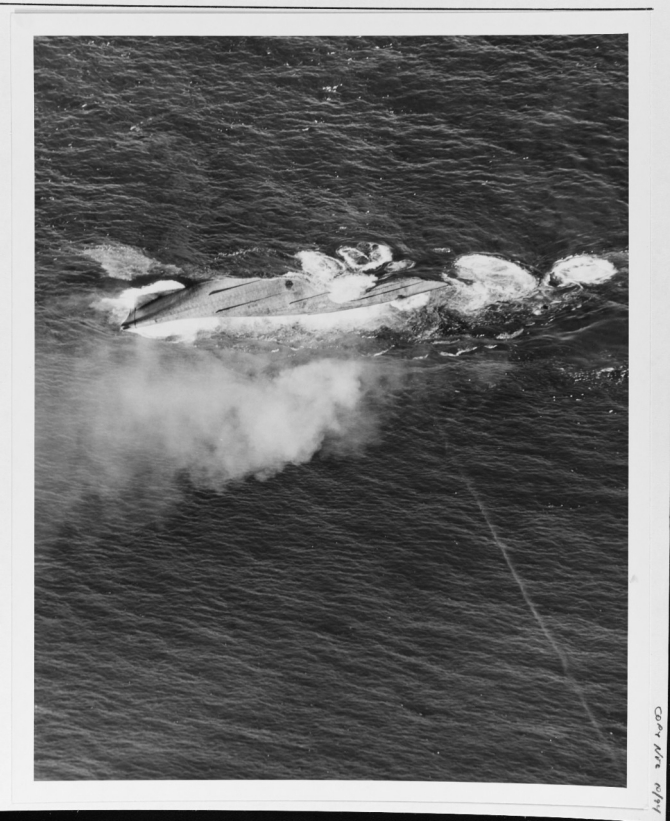 Nevada is sunk as a target off Hawaii on 31 July 1948. (U.S. Navy Photograph 80-G-498282 National Archives and Records Administration, Still Pictures Division, College Park, Md.)