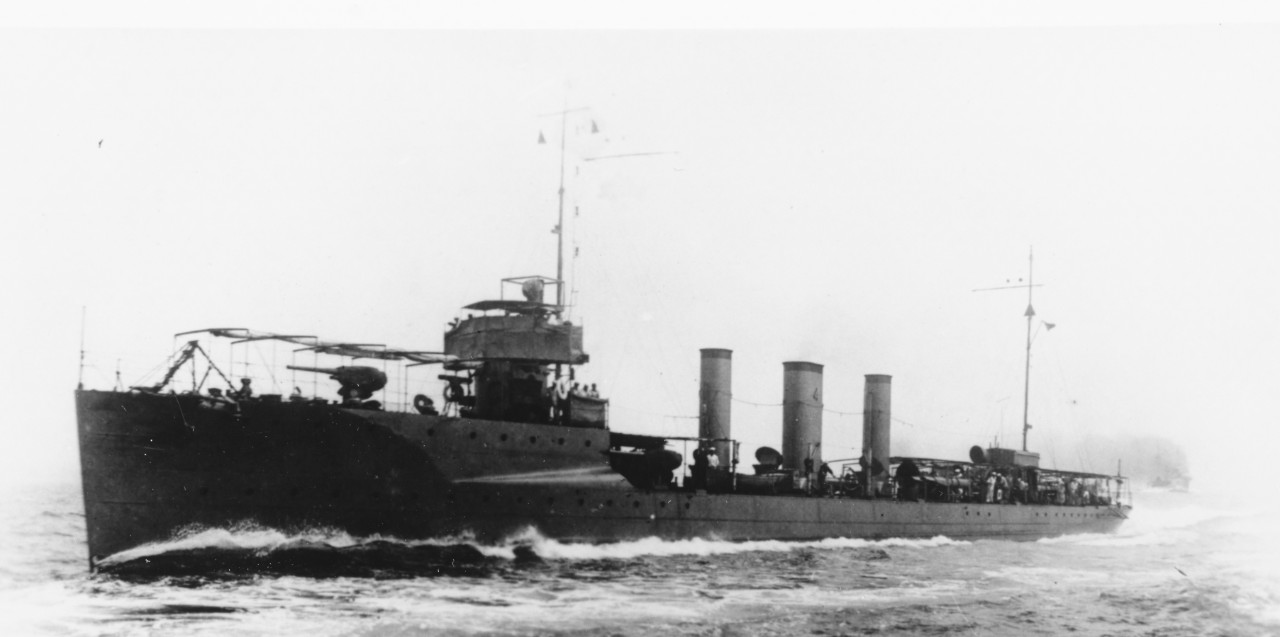 Patterson underway, prior to World War I. Photographed by Waterman.  (Naval History and Heritage Command Photograph NH 100401)