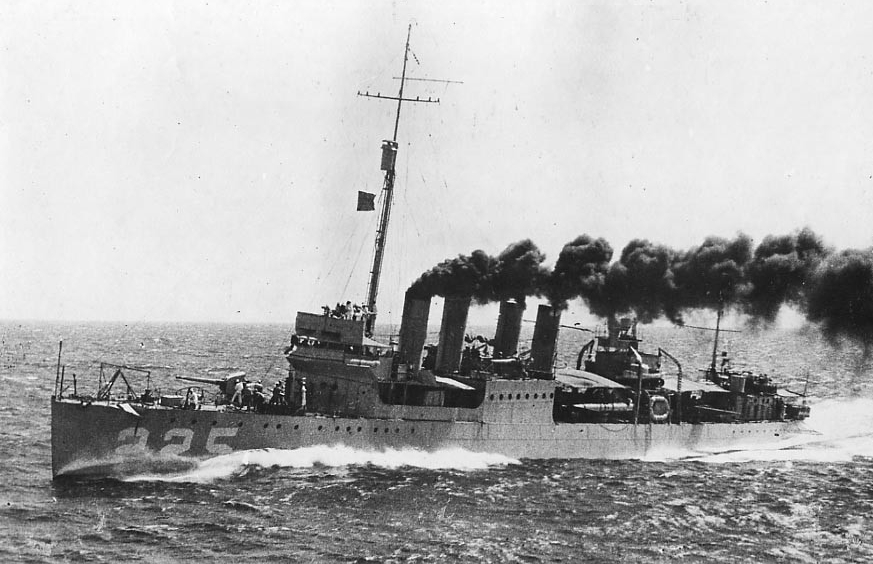 Pope steaming at high speed with her guns manned during short range battle practice off Luzon, Philippine Islands, 15 January 1924. (Naval History and Heritage Command Photograph NH 90123)