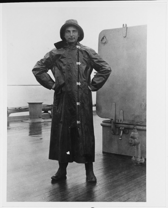 Lt (j.g.) Benjamin Dutton Jr., attired in foul weather gear while on watch on board Tennessee at Hampton Roads, 2 January 1911. “Those were the best three years I have spent at sea,” Dutton would later write, “Interesting cruising, a fine ship’s company, high esprit, top-notch performances in gunnery and engineering…I left the Tennessee with the most profound regret…” (U.S. Navy Photograph NH 76320, courtesy of Cmdr. Donald J. Robinson, MSC, Photographic Section, Naval History and Heritage Command)