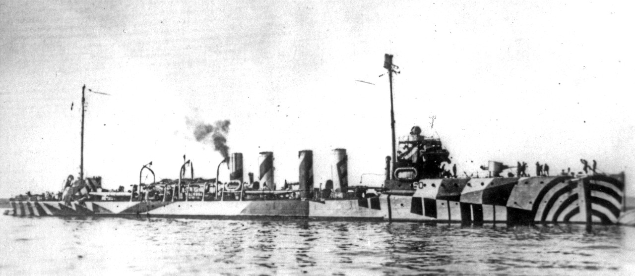 Wadsworth wearing an elaborate pattern camouflage scheme, during World War I. Courtesy of Ted Stone, 1985. (Naval History and Heritage Command Photograph  NH 100431)