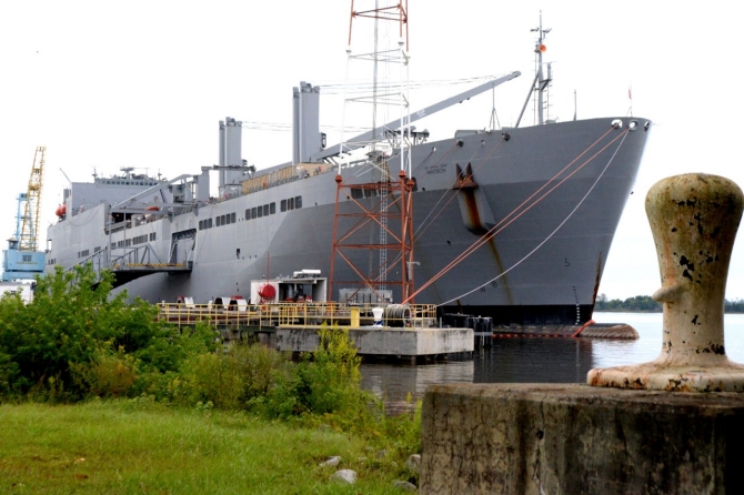 Watson moored at Wharf Alpha, Naval Weapons Station, Joint Base Charleston, S.C., on 7 October 2014. (U.S. Air Force photo 141007-F-TK607-003, by Eric Sesit).
