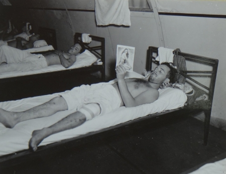 Joseph A. Naspini, F2c USNR, survivor of the USS Indianapolis in Naval Base Hospital No. 20, Peleliu, 5 August 1945.