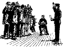Illustration: New recruits swear the oath of allegiance. Pen and ink drawing by John Charles Roach.